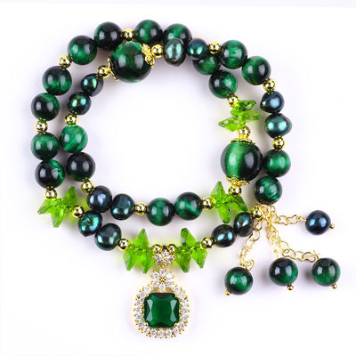 Handgemaakte edelsteen kraan Armband Natuurlijke groene tijger oog steen armband verstelbare amuletten armband voor feest dagelijks We