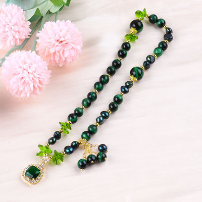 Handgemaakte edelsteen kraan Armband Natuurlijke groene tijger oog steen armband verstelbare amuletten armband voor feest dagelijks We