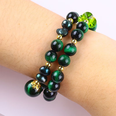 Handgemaakte edelsteen kraan Armband Natuurlijke groene tijger oog steen armband verstelbare amuletten armband voor feest dagelijks We