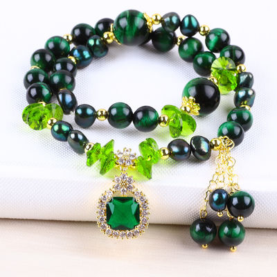 Handgemaakte edelsteen kraan Armband Natuurlijke groene tijger oog steen armband verstelbare amuletten armband voor feest dagelijks We