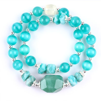 Handgemaakte edelsteen kraag met kralen Groene kattenoog Steen armband Verstelbare rots amuletten Armband voor feest dagelijks dragen
