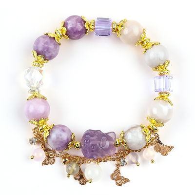 Handgemaakte edelsteen kraan Armband Natuurlijk Paars Mica Steen Armband Verstelbare charme Armband Voor feest dagelijks dragen