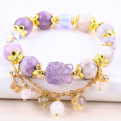 Handgemaakte edelsteen kraan Armband Natuurlijk Paars Mica Steen Armband Verstelbare charme Armband Voor feest dagelijks dragen