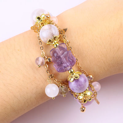Handgemaakte edelsteen kraan Armband Natuurlijk Paars Mica Steen Armband Verstelbare charme Armband Voor feest dagelijks dragen