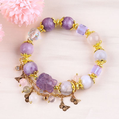 Handgemaakte edelsteen kraan Armband Natuurlijk Paars Mica Steen Armband Verstelbare charme Armband Voor feest dagelijks dragen