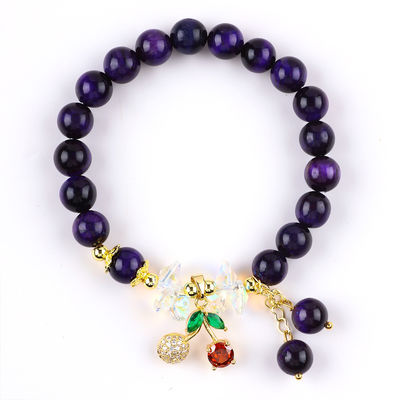 Sparkling Cherry Purple 8mm Tiger Eye Bead Armband Voor Dagelijks Gebruik