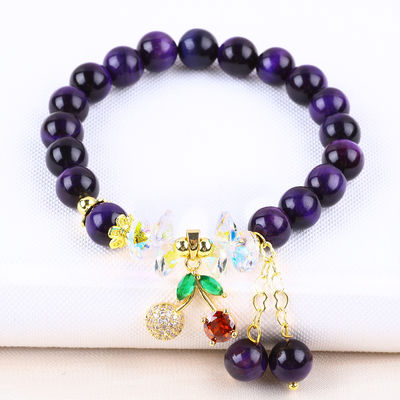 Sparkling Cherry Purple 8mm Tiger Eye Bead Armband Voor Dagelijks Gebruik