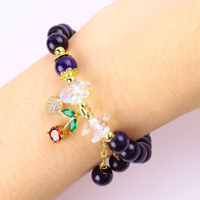 Sparkling Cherry Purple 8mm Tiger Eye Bead Armband Voor Dagelijks Gebruik