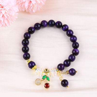 Sparkling Cherry Purple 8mm Tiger Eye Bead Armband Voor Dagelijks Gebruik