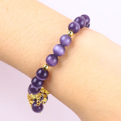 8 mm kristal lila kat oog kraal gepolijst edelsteen stretch armbanden