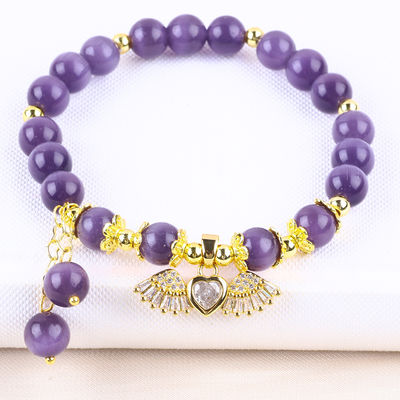 8 mm kristal lila kat oog kraal gepolijst edelsteen stretch armbanden