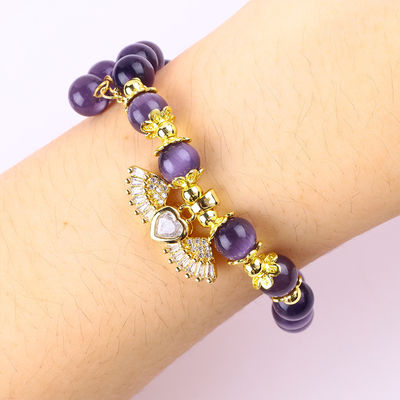 8 mm kristal lila kat oog kraal gepolijst edelsteen stretch armbanden