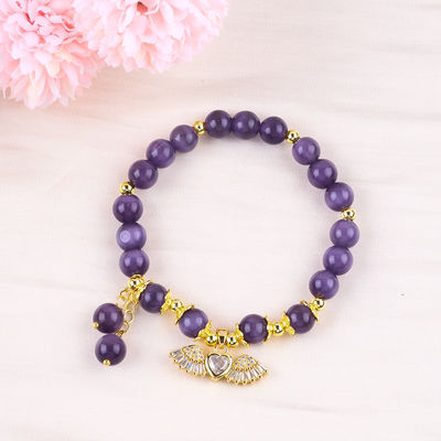 8 mm kristal lila kat oog kraal gepolijst edelsteen stretch armbanden