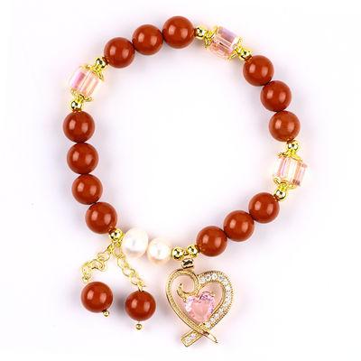 Natuurlijke Echte 8mm Rood Jaspis Zoet Water Parel Roze Hart Charme Glad Ronde Perlen Voor Vrienden Geschenk
