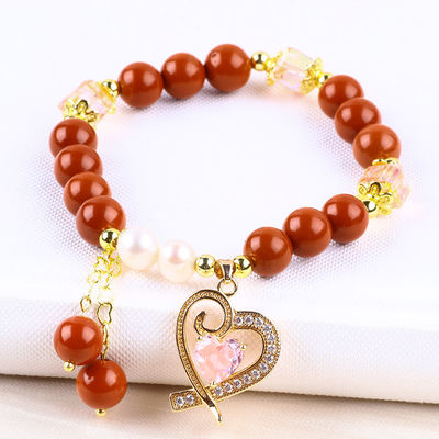 Natuurlijke Echte 8mm Rood Jaspis Zoet Water Parel Roze Hart Charme Glad Ronde Perlen Voor Vrienden Geschenk