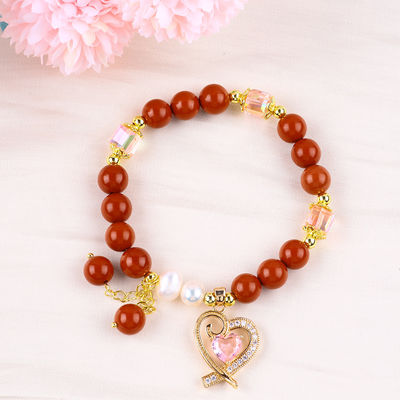 Natuurlijke Echte 8mm Rood Jaspis Zoet Water Parel Roze Hart Charme Glad Ronde Perlen Voor Vrienden Geschenk