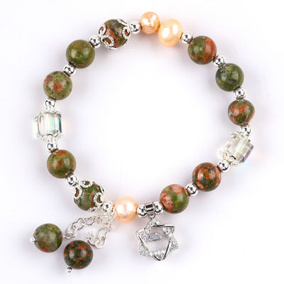 Unakite steen en roze parel met ster charme genezende balans kralen armband voor juwelen cadeau