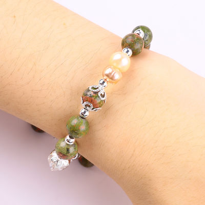 Unakite steen en roze parel met ster charme genezende balans kralen armband voor juwelen cadeau