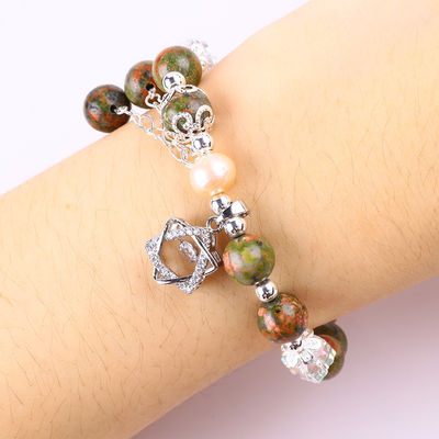 Unakite steen en roze parel met ster charme genezende balans kralen armband voor juwelen cadeau