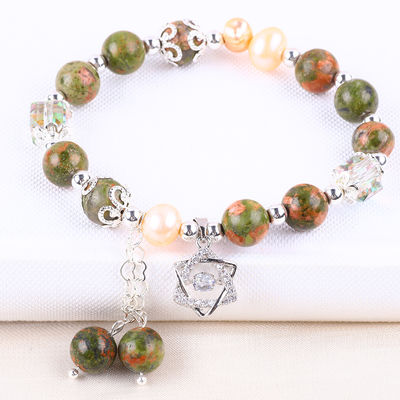 Unakite steen en roze parel met ster charme genezende balans kralen armband voor juwelen cadeau