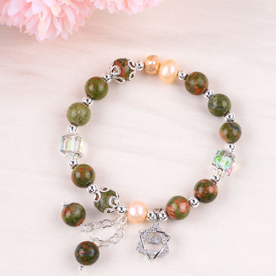 Unakite steen en roze parel met ster charme genezende balans kralen armband voor juwelen cadeau