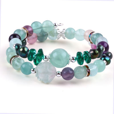 Custom DIY Fluorite Crystal met Fluorite Rose Flower Sculpture 8mm Ronde Perlen Verstelbare Armband