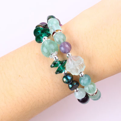 Custom DIY Fluorite Crystal met Fluorite Rose Flower Sculpture 8mm Ronde Perlen Verstelbare Armband