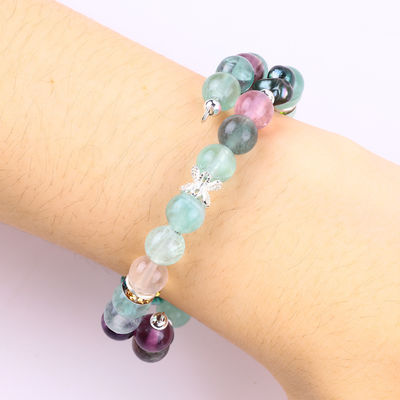 Custom DIY Fluorite Crystal met Fluorite Rose Flower Sculpture 8mm Ronde Perlen Verstelbare Armband