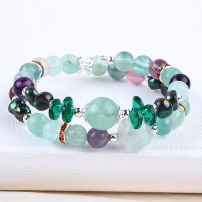 Custom DIY Fluorite Crystal met Fluorite Rose Flower Sculpture 8mm Ronde Perlen Verstelbare Armband