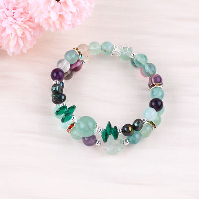 Custom DIY Fluorite Crystal met Fluorite Rose Flower Sculpture 8mm Ronde Perlen Verstelbare Armband