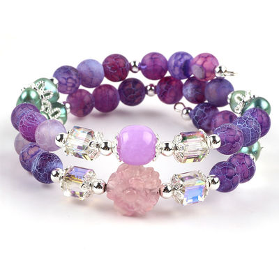 8mm handgemaakte DIY verweerd Agate Crystal Round Bead verstelbare dubbele laag Armband