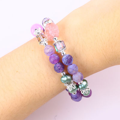 8mm handgemaakte DIY verweerd Agate Crystal Round Bead verstelbare dubbele laag Armband
