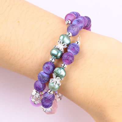 8mm handgemaakte DIY verweerd Agate Crystal Round Bead verstelbare dubbele laag Armband