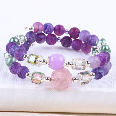 8mm handgemaakte DIY verweerd Agate Crystal Round Bead verstelbare dubbele laag Armband