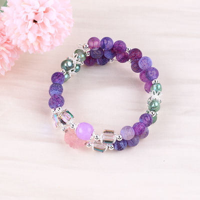 8mm handgemaakte DIY verweerd Agate Crystal Round Bead verstelbare dubbele laag Armband