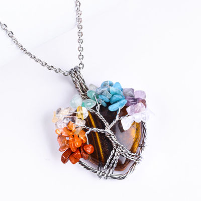 Verstelbare Tiger's Eye Gemstone 7 Chakra Tree Of Life halsketting hanger