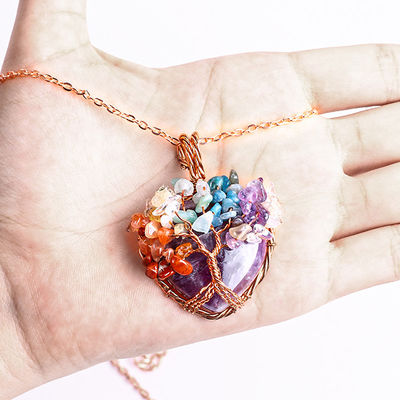 Verstelbare Tiger's Eye Gemstone 7 Chakra Tree Of Life halsketting hanger
