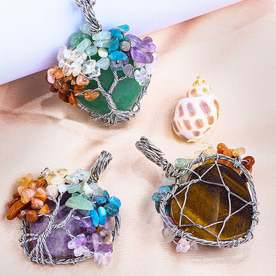 Verstelbare Tiger's Eye Gemstone 7 Chakra Tree Of Life halsketting hanger