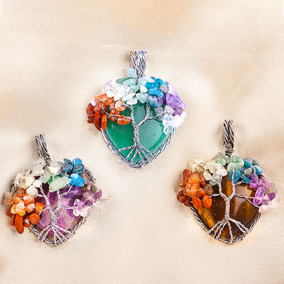 Verstelbare Tiger's Eye Gemstone 7 Chakra Tree Of Life halsketting hanger