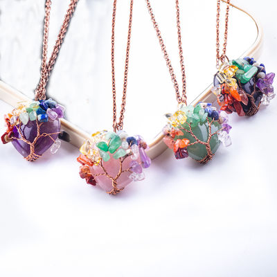 Rozenkwarts Hartvormige Kristallen Boom Chakra Juweel Ketting