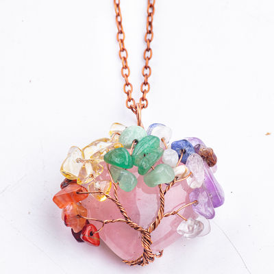 Rozenkwarts Hartvormige Kristallen Boom Chakra Juweel Ketting