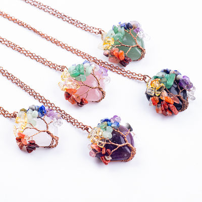 Rozenkwarts Hartvormige Kristallen Boom Chakra Juweel Ketting