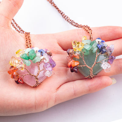 Rozenkwarts Hartvormige Kristallen Boom Chakra Juweel Ketting