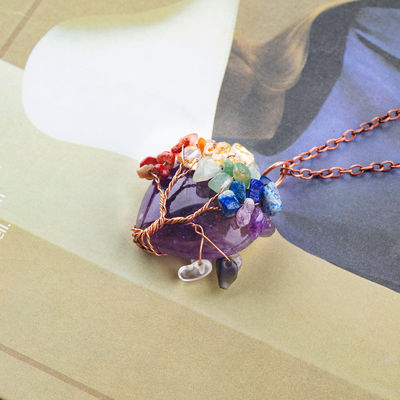 Rozenkwarts Hartvormige Kristallen Boom Chakra Juweel Ketting