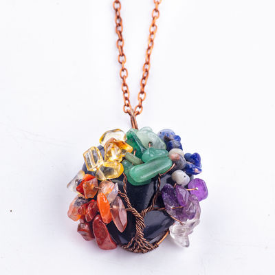 Zwarte Obsidian Hart Edelsteen Chakra Levensboom Hangertje Halsketting
