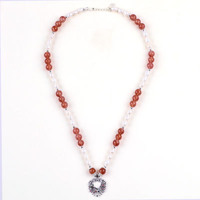 Vrouwen aardbeien kwarts 5 mm wit zoetwater parel ketting