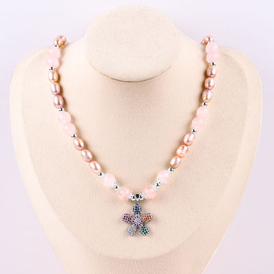 Zoet water parel ketting Roos kwarts 6 mm kralen kristal trui ketting