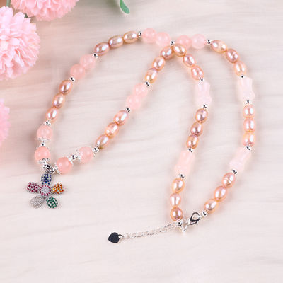 Zoet water parel ketting Roos kwarts 6 mm kralen kristal trui ketting