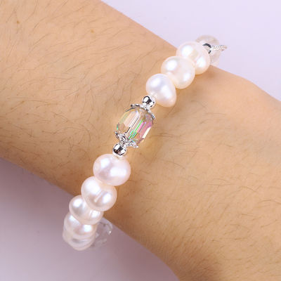 Natuurlijke zoetwater parel armband elastisch met paarse fluoriet roos bloem sculptuur