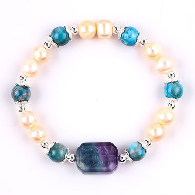 Blauw Apatite Perlensteen Roze Zoetwater Perlen Armband OEM ODM